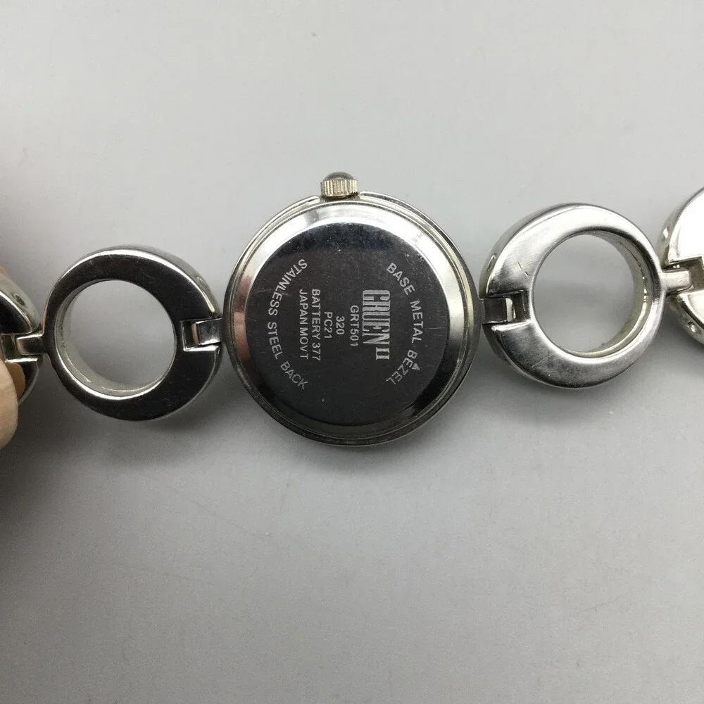 Gruen II Womens Watch 24mm Silver Dial Crystal Bezel GRF1501 Circle Link 6.75
